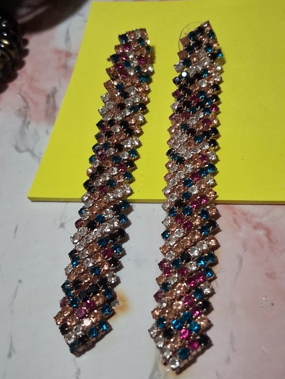 Vintage Multicolor Crystal Linear P Drop Earrings